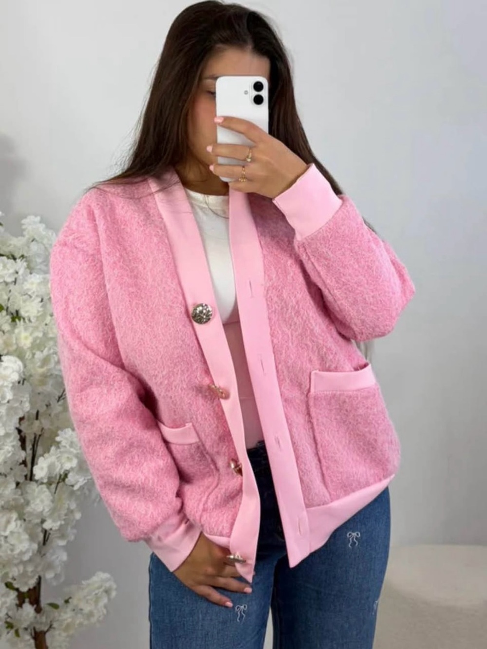 Cozy Pink Bouclé Cardigan Jacket